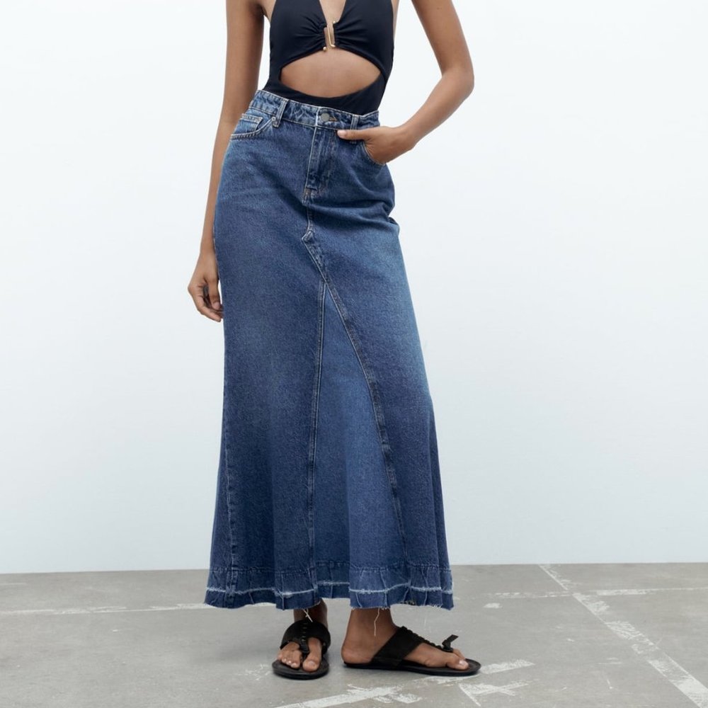 Zara limited edition long denim skirt